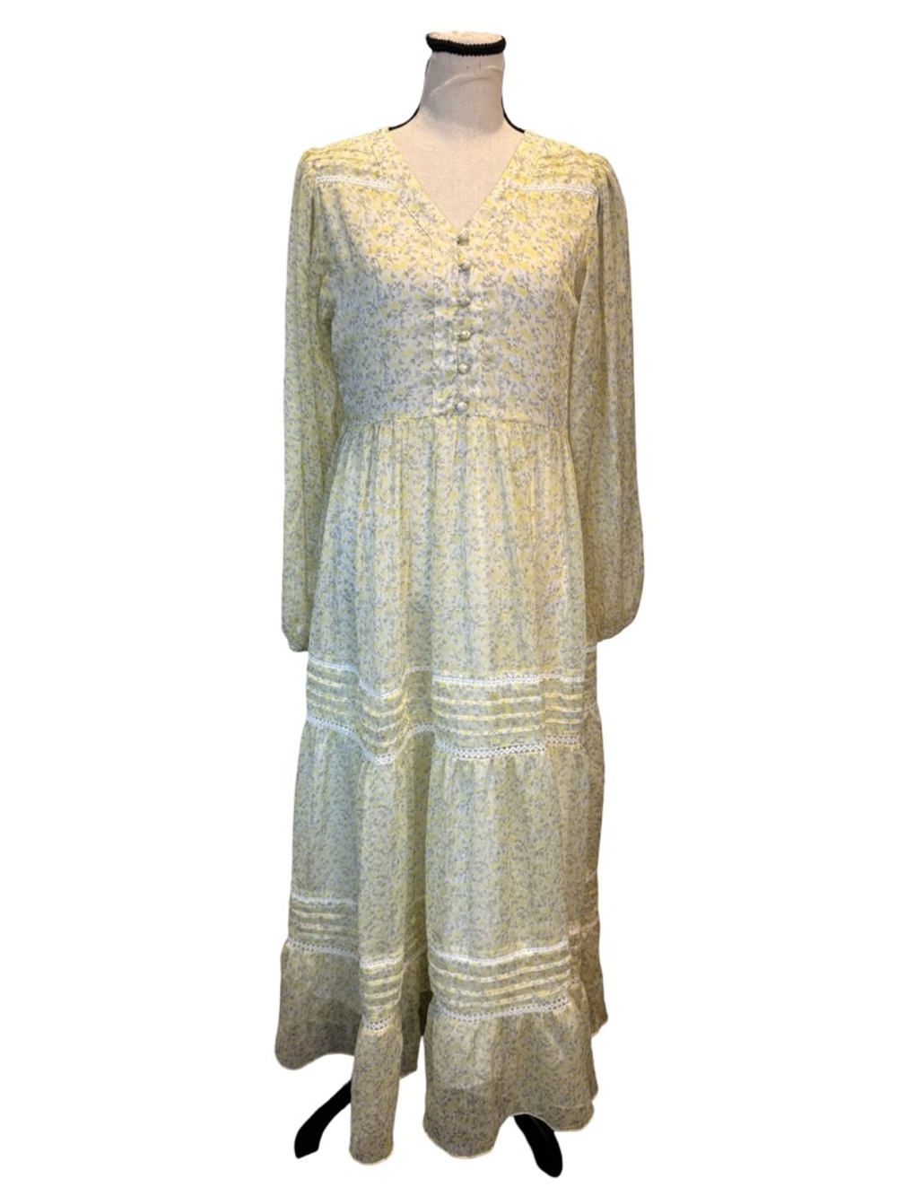 Sowears Yellow Floral Tiered Maxi Dress Lined Side Zip Boho Small